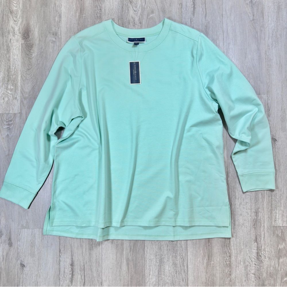 Karen Scott Women's XXL NWT Mint Green Crew Neck Cotton Sweatshirt New
